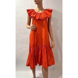 WHIT TWO Flouncy Ruffled Madi Dress size Medium Anthropologie Rich Orange Fit S